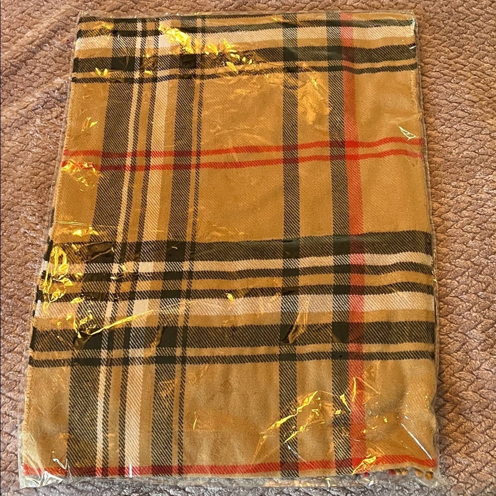 Classic Plaid Scarf with Red and Tan Stripes NWOT